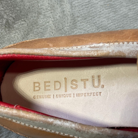 Bed Stu Cobbler Series Leather Penny Loafers Women 7.5 Tan Cream Rustic Lug Sole - Picture 2 of 10